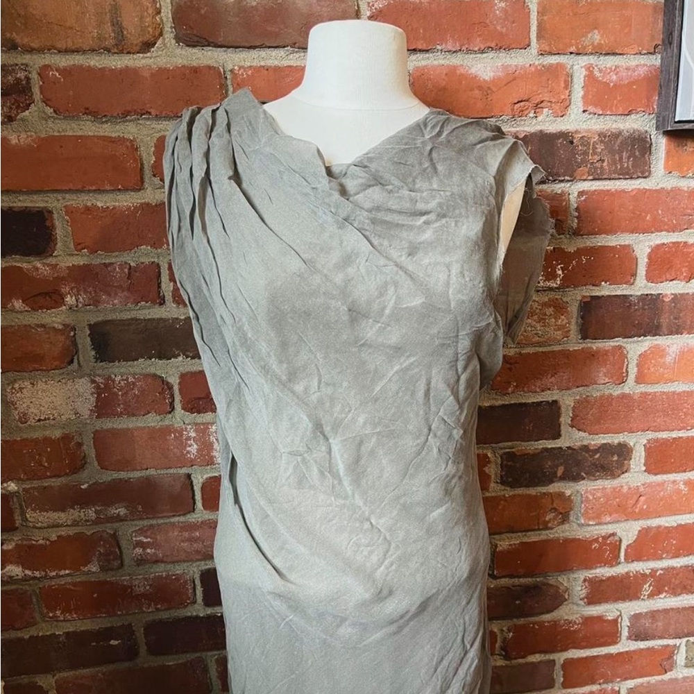 Helmut Lang Silver Asymmetrical Ruched Cocktail Dress
